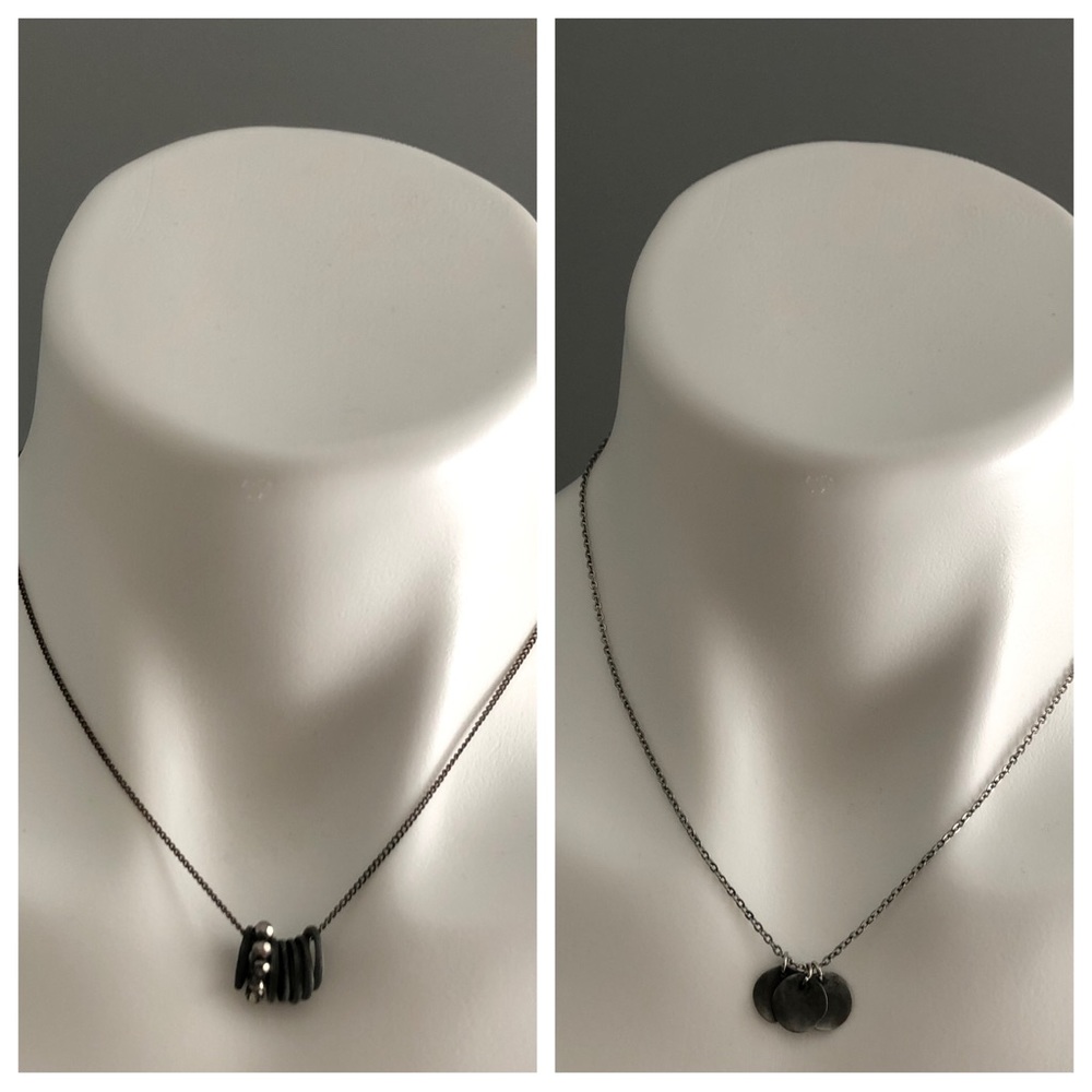 2 sets of silver tone necklaces with minimalist charms